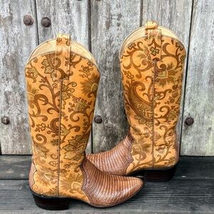 Vintage Laramie Hand Made Nostalgic Design Exotic Vamp Women's Cowboy Boots